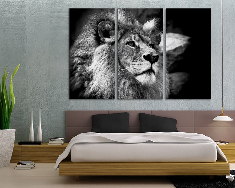 3 Panel Canvas Split Black and White African Lion Canvas Etsy