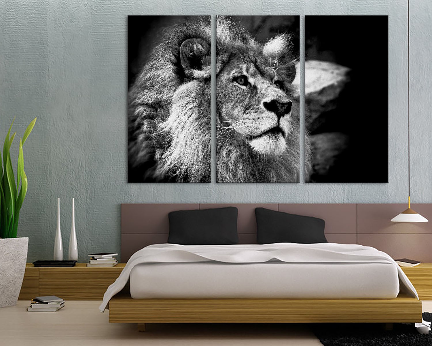 3 Panel Canvas Split Black and white African lion canvas | Etsy