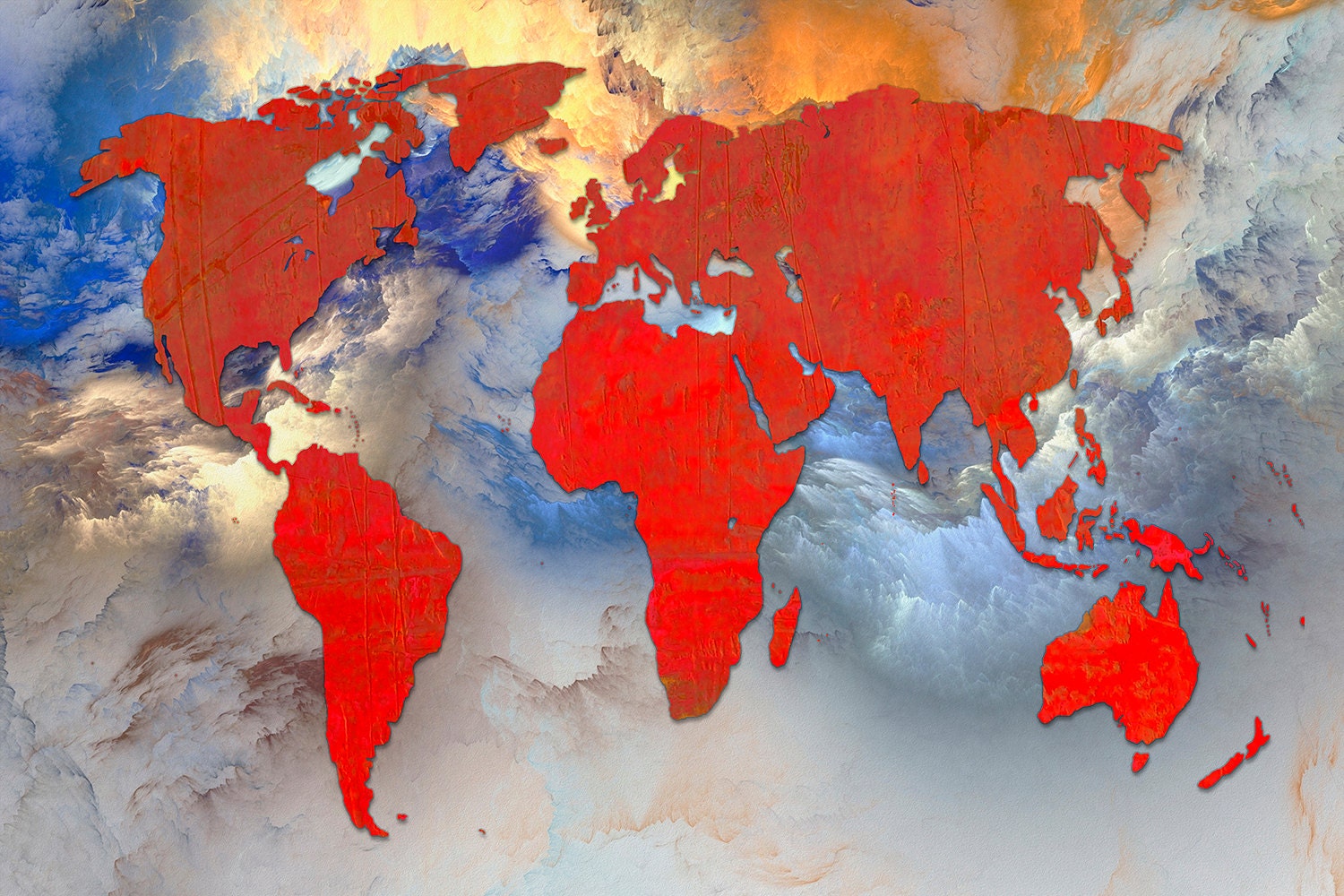 Abstract World Map Canvas Print, Red and Black, 3 Panel Art - Etsy