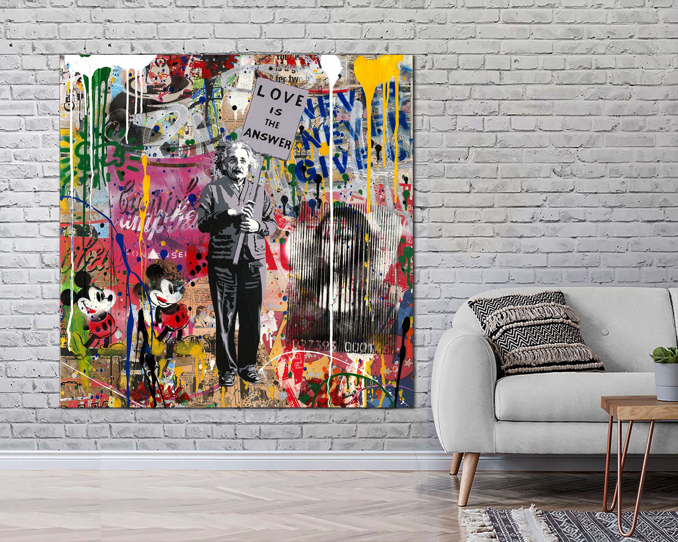 Albert einstein spray paint on cardboard recycling graffiti pop art