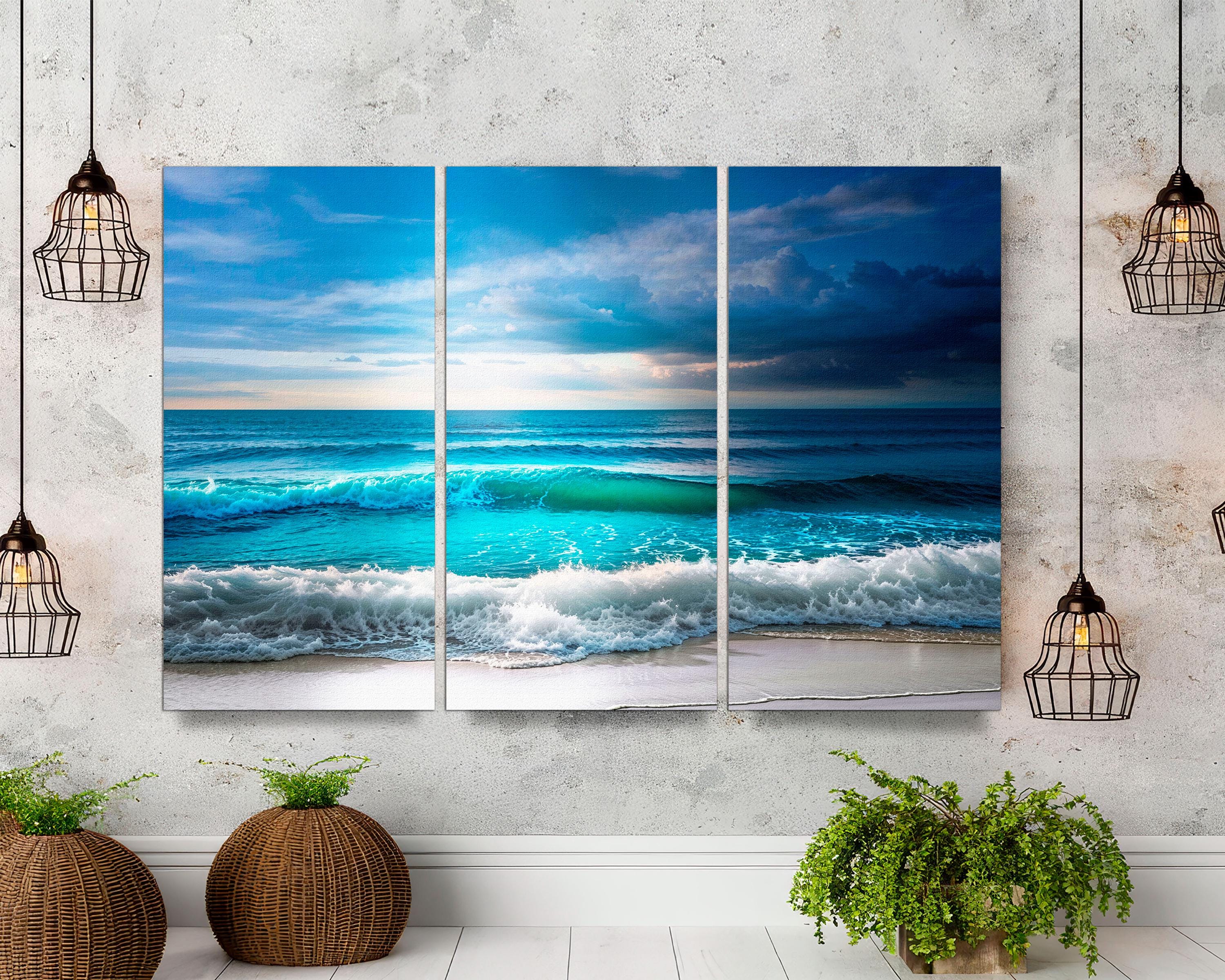 Ocean Beach 3-panel Canvas Print, Coastal Sea Wave Wall Art - Etsy