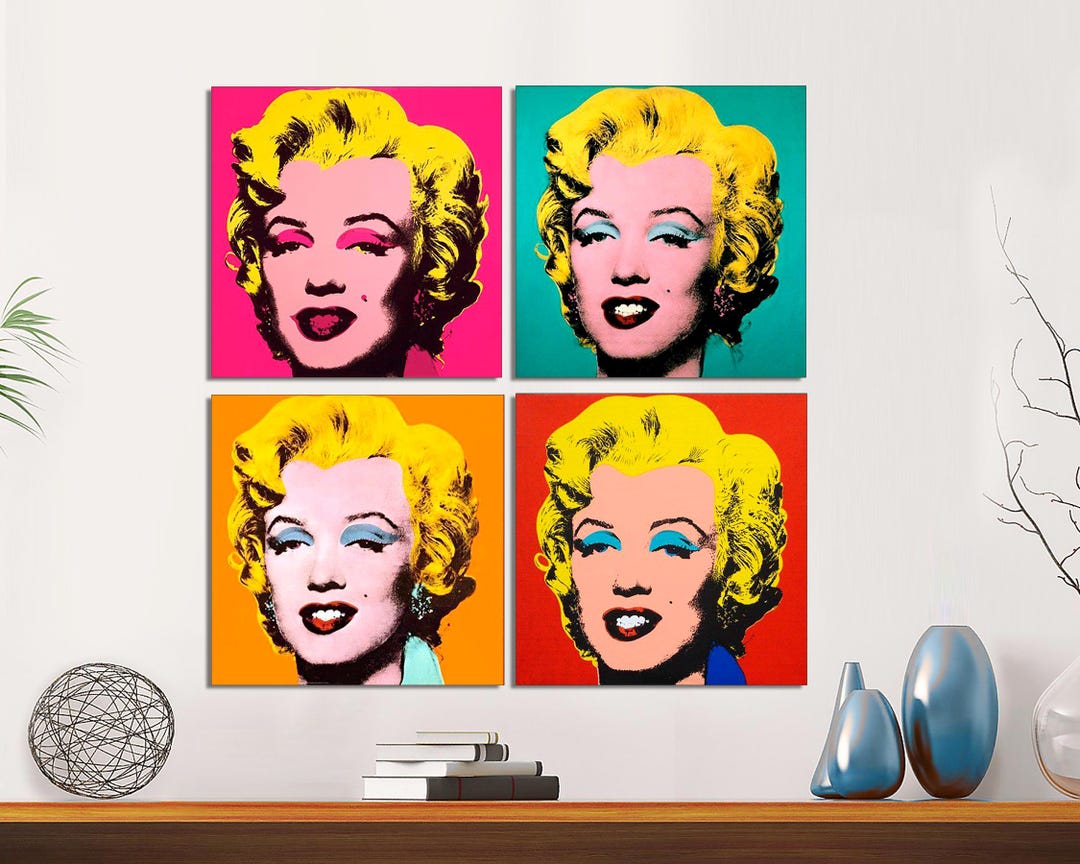 Marilyn Monroe Pop Art Canvas Print, Andy Warhol Style, Quad Panel Set ...