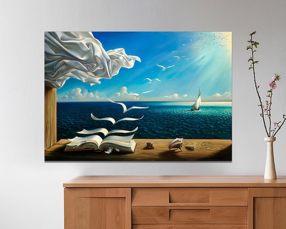 Salvador Dali 'book to Birds' Surreal Canvas Print, Ready to Hang