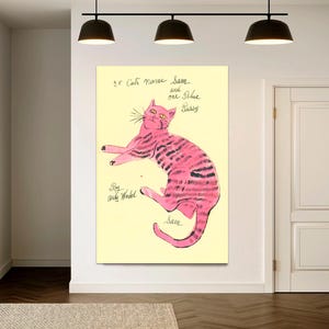 Pop Art Cat Canvas Print - Andy Warhol Cat Name Sam Painting, Colorful Modern Cat Wall Art, Nursery Pink Cat Art,  Ready to Hang Home Decor.