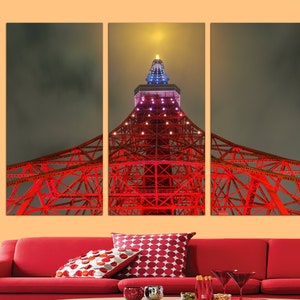 3 Panel  Canvas Split, The red Tokyo Tower at night, Japan canvas print, wall art, Tokyo canvas art, Tokyo wall art, Tokyo art Ready To Hang