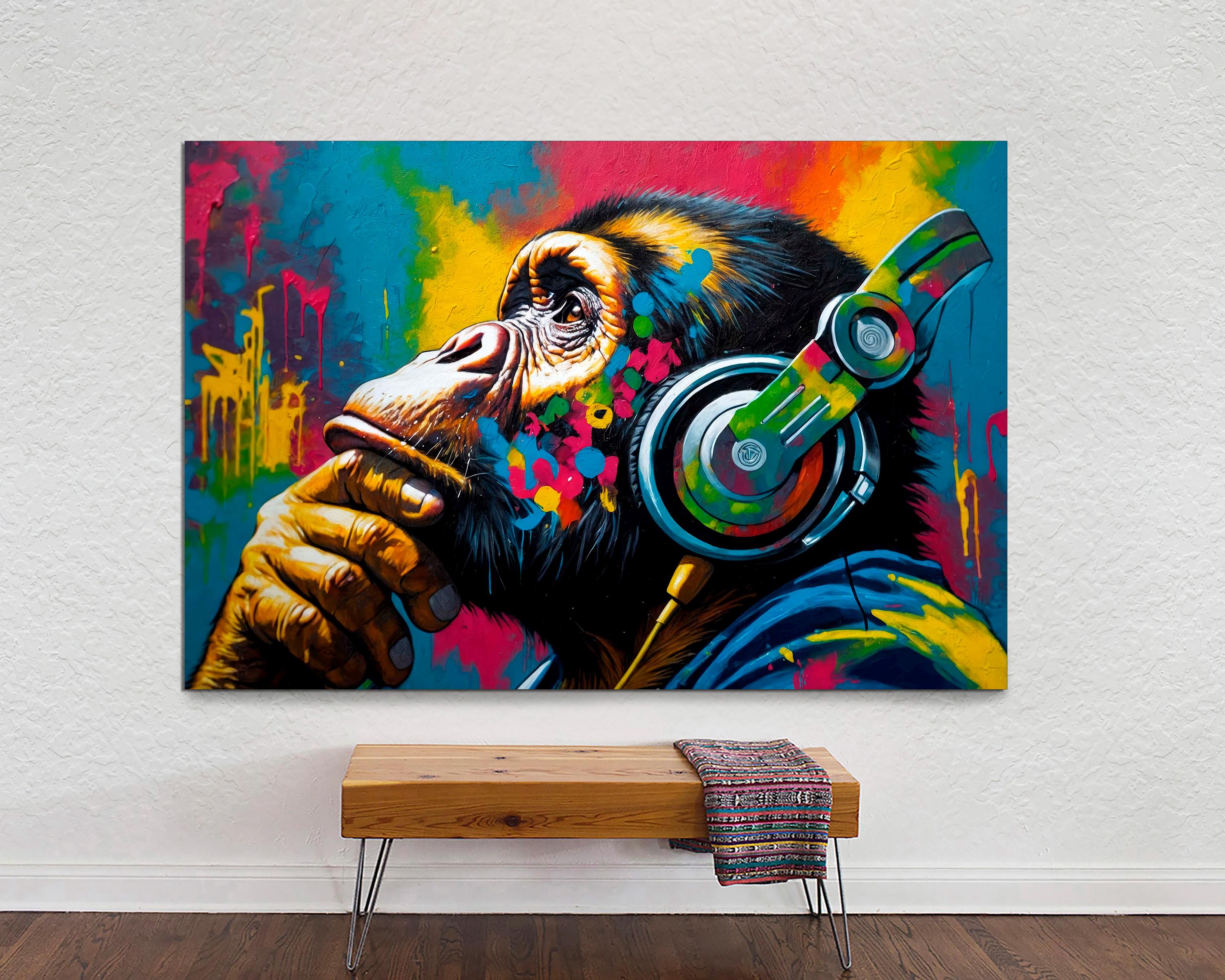 DJ Monkey Graffiti Canvas Wall Art, Modern Urban Street Art