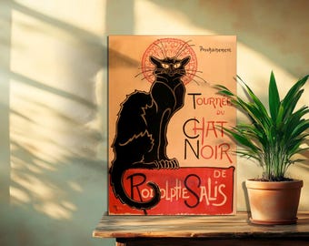 Chat Noir Vintage Canvas Print, Iconic French Black Cat Art