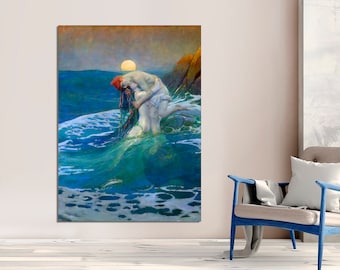 Art Nouveau Mermaid Lovers Canvas Print, Howard Pyle Ocean Art