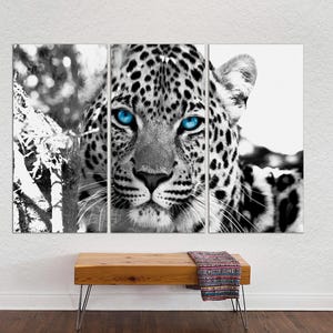 3-Panel Art, Leopard Decor for Home Leopard Print on Canvas Leopard Painting Art Leopard Black & White, Animal Wall Art CANVAS Ready to Hang