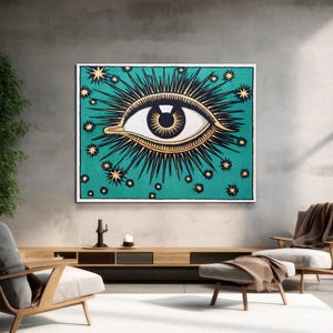 All Seeing Eye, Art Nouveau Evil Eye Vintage Wall Art, Celestial Eye, Esoteric Housewarming Gift, Psychic Wall Art on CANVAS Ready to Hang.
