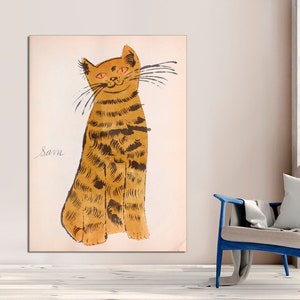 Andy Warhol Cat Canvas Prints, Line Art Cat Wall Decor, Cat Sam Poster, Modern Cat Print, Vintage Contemporary Art, CANVAS Art Ready to Hang
