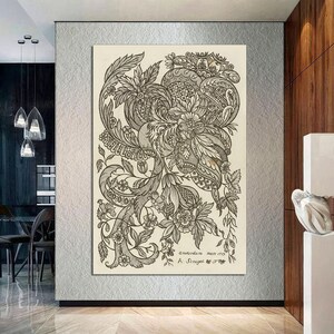 Vintage Textile Design Canvas, Botanical Print, Floral Wall Art, Vintage Textile Art, Pattern Wall Art, Botanical Print CANVAS Ready to Hang