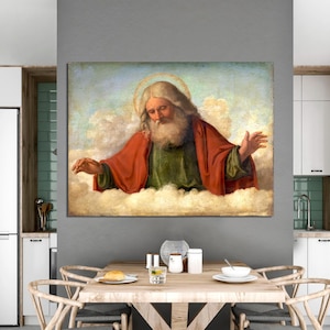 Religious Art, God Canvas Portrait Painting, God the Father, Gift for Christians, Vintage Religious Wall Art, Catholic CANVAS Ready to Hang.