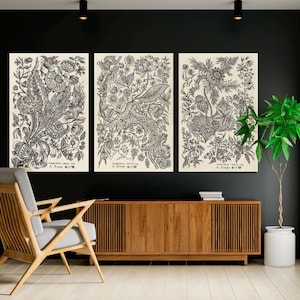 Set of 3 Alexander Senegat Textile Canvas Print, Vintage Textile Designs Canvas Set, Botanical Art, Pattern Wall Art, CANVAS Ready to Hang.