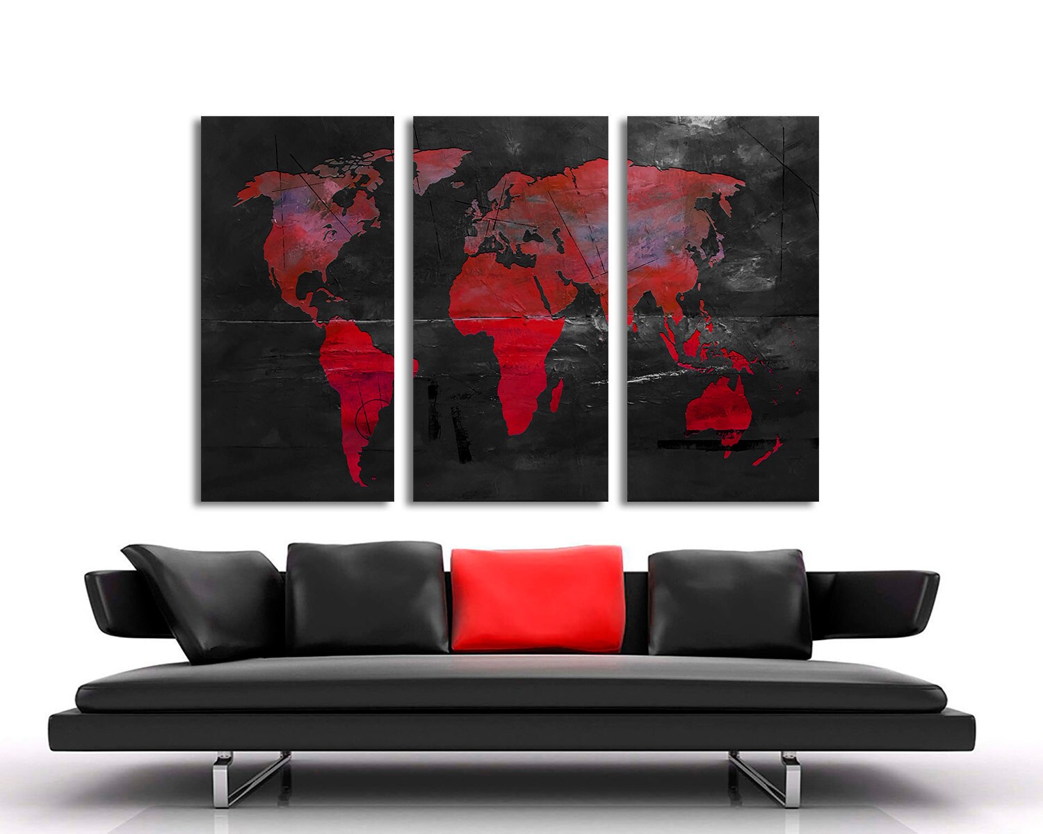 3 Panel Split Abstract World Map Canvas Print, Abstract Map (1.5" Deep ...