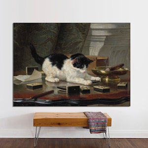 Henriette Ronner- Knip -The Cat at Play Canvas Gallery Wrapped Canvas Giclee Wall Art, Cat Print Cat Lover Gift Cat Art Canvas Ready to Hang