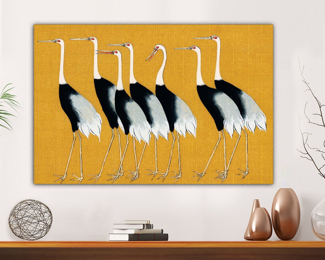 Japanese Crane Painting Art Print Crane Canvas Art Cranes Etsy