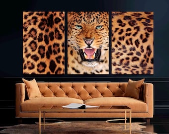 Jaguar Canvas Print, Large 3-Panel Wall Art, Jungle Cat Decor