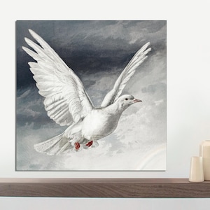 White Pigeon Canvas Wall Art CANVAS, Vintage Bird Painting Print, Kids Vintage Wall Decor,Dove Art, Dove of Peace Canvas Print Ready to Hang