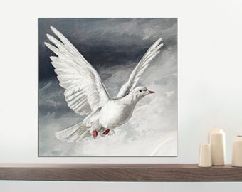 Vintage Dove Painting, White Pigeon Canvas Wall Art, Ready to Hang