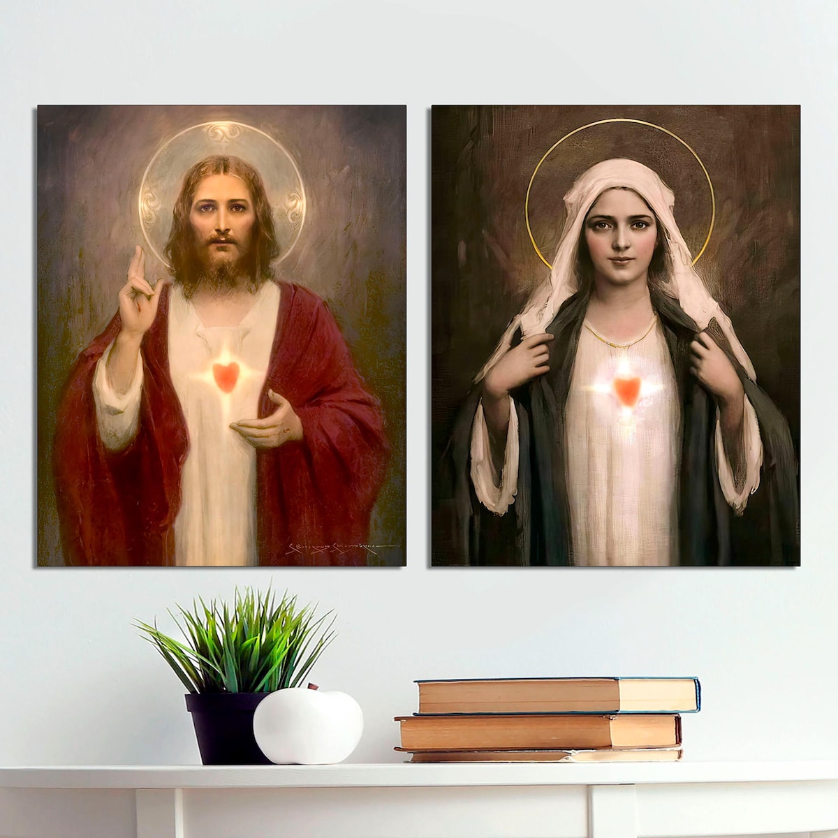 Jesus and Mary Sacred Heart Vintage Canvas Prints Set of 2, Bosseron Chambers Catholic Christian Religious Wall Art, Immaculate Heart Decor. - Etsy