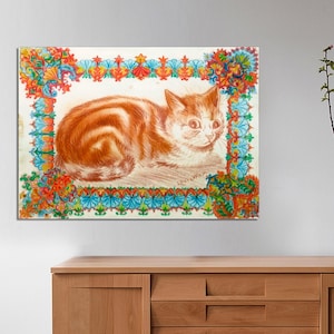 Kaleidoscope Cat, Louis Wain Canvas Print, Outsider Art, Giger Cat Art Art, Psychedelic Wall Art, Vintage Cat Painting, CANVAS Ready to Hang