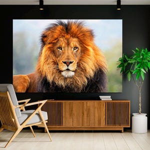 Majestic Lion Portrait Wall Art, African Wildlife Canvas Print, Safari Animal Wall Decor, Lion Portrait, Lion Wall Art Canvas Raday to Hang.