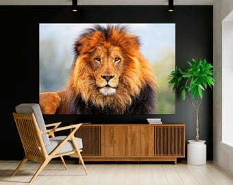 Majestic Lion Portrait, African Wildlife Canvas Print, Ready to Hang