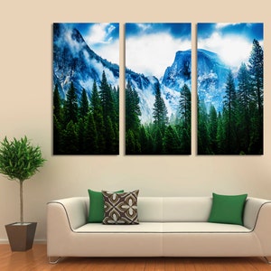 Green Forest, mountains and Trees Large Wall Art Print, Forest Canvas Print, Forest and Spring Canvas Print, Wall Art Canvas Print 3 Panel