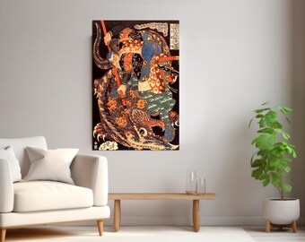 Miyamoto Musashi Canvas Print, Killing a Giant Nue, Utagawa