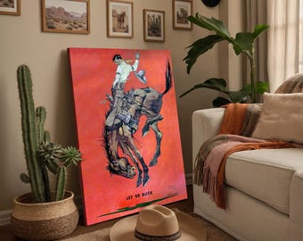 Pendleton Round-Up Rodeo Canvas Wall Art | Cowboy on Bronco Western Rustic Decor | Giclée Canvas Print for Living Room, Den, Game Room