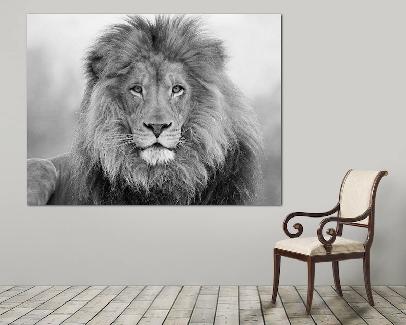 Black and White Lion Wall Art Canvas Print Interior Design | Etsy