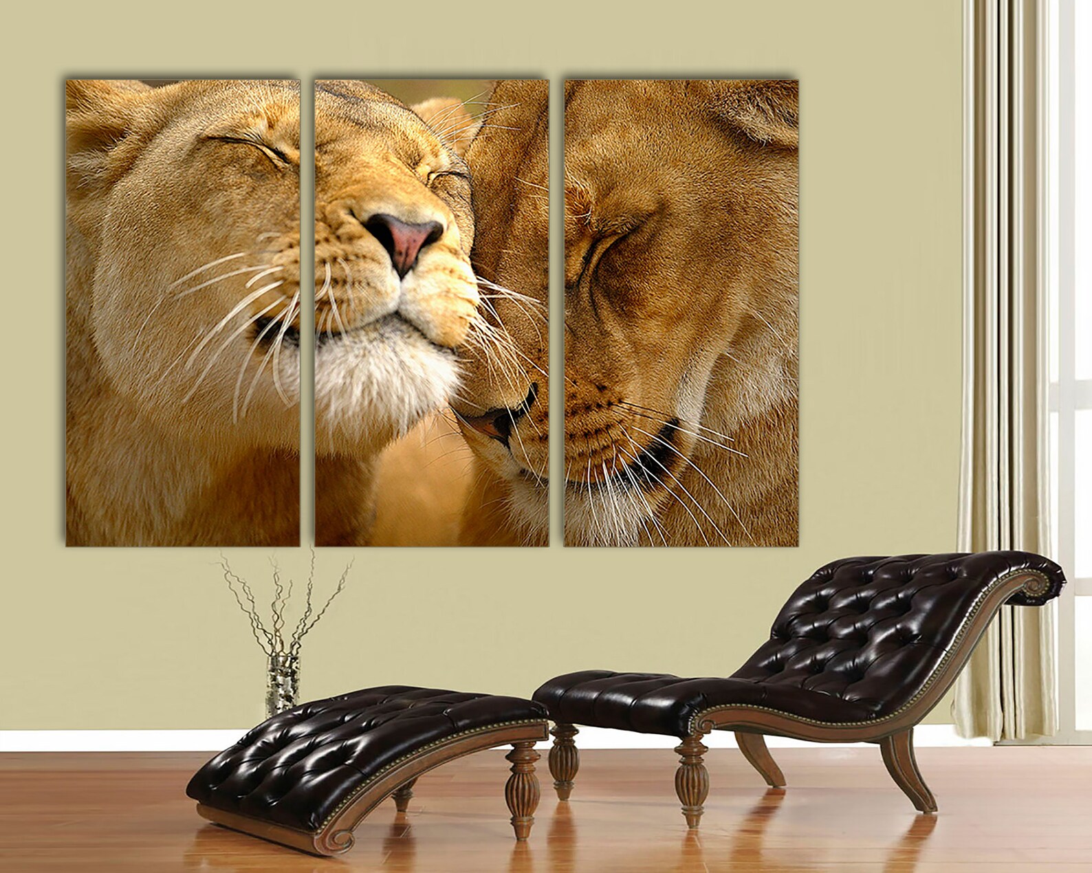 3 Panel Canvas Split Lion Wall Art Lioness Canvas Art Lion Etsy