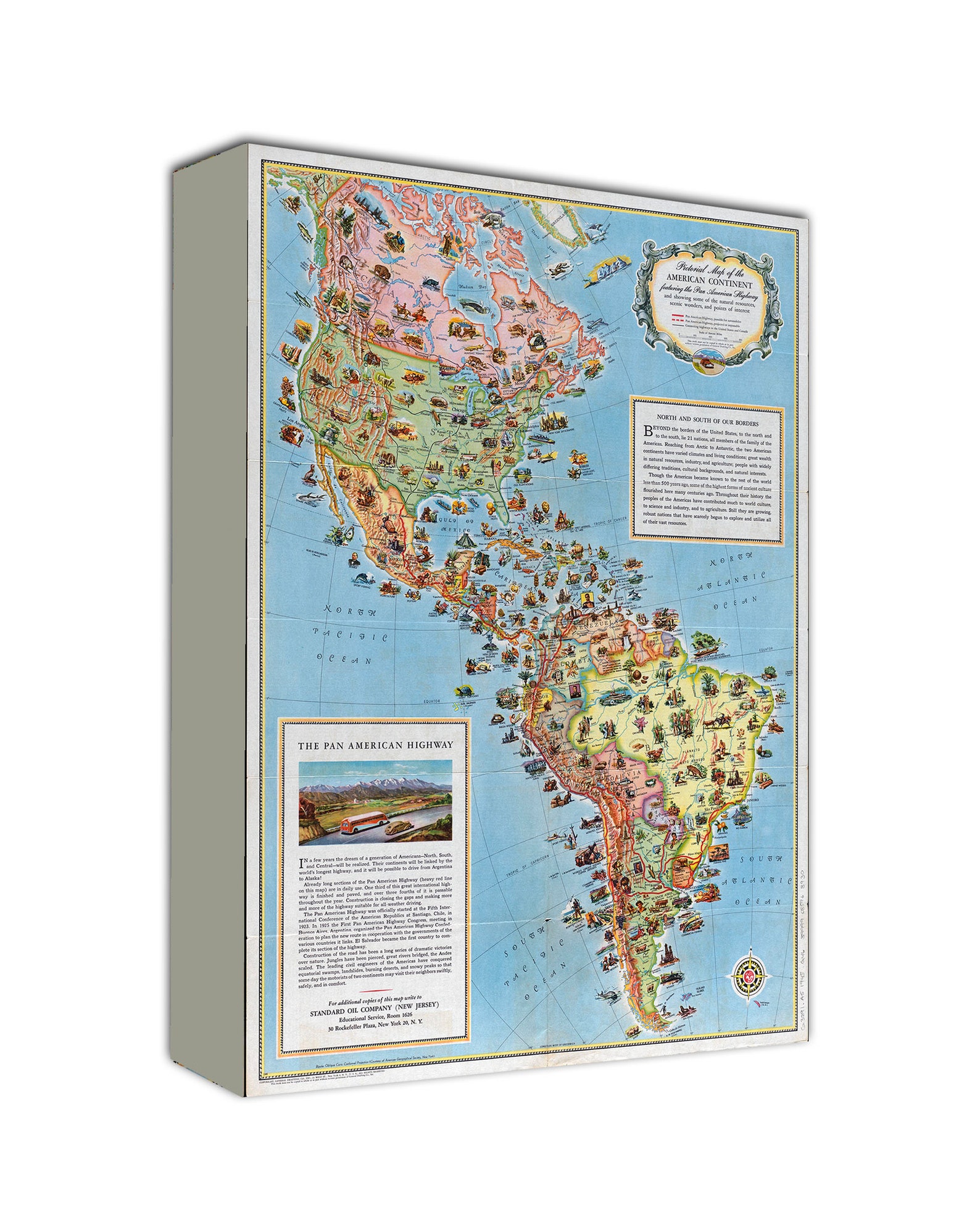 Pan Map Vintage Pan American Highway Map of the Americas, Ready to Hang Canvas ...