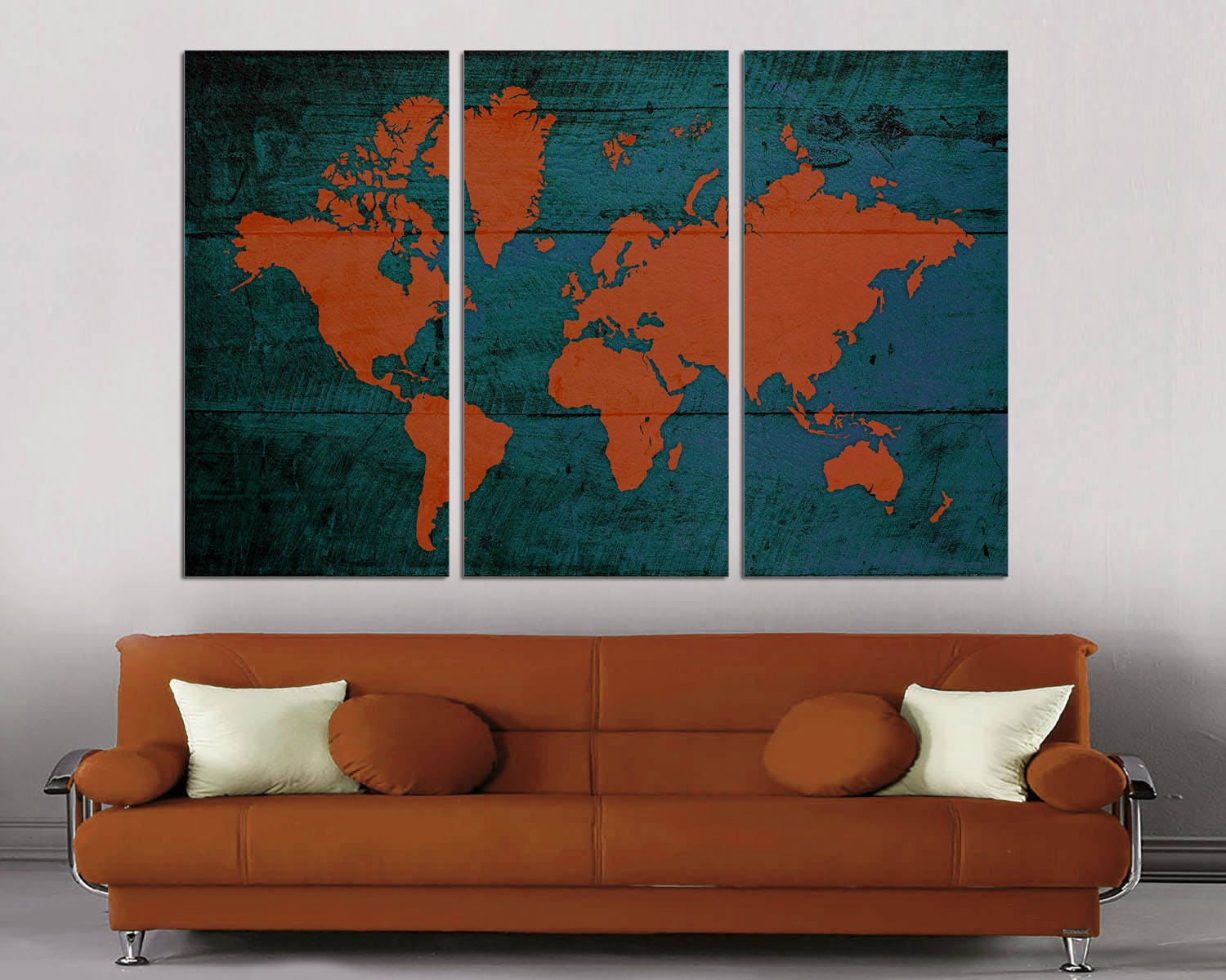 3 Panel Split Abstract World Map Canvas Print Wall Art Map | Etsy