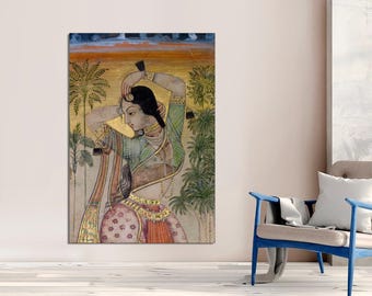 Indian Dancer Canvas Print, Vintage Deccan Artwork, Exotic Wall Art