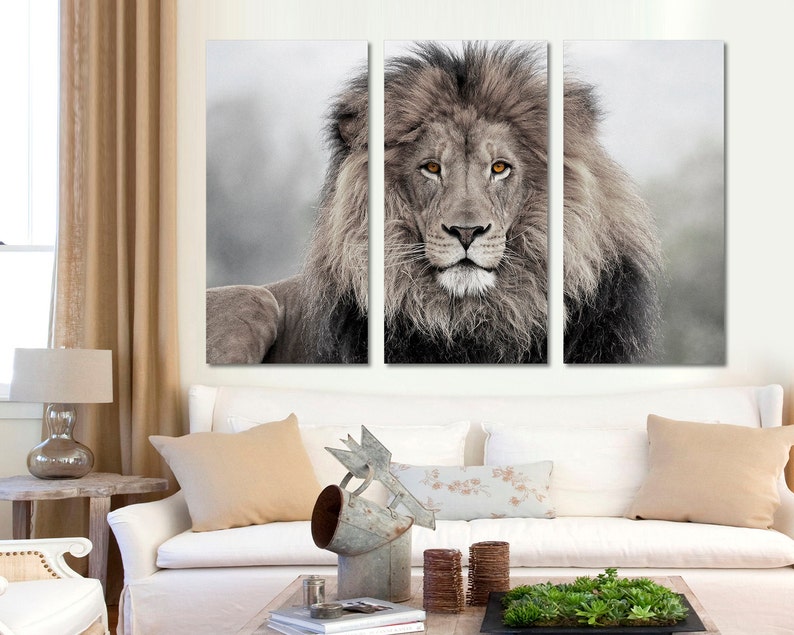 3 Panel Canvas Split African Lion Canvas Art Lion Print Etsy