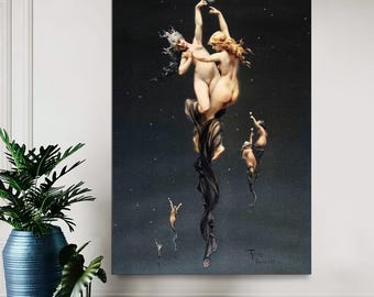 Luis Ricardo Falero Twin Stars Giclee Canvas Print, Moonlit Nude Art