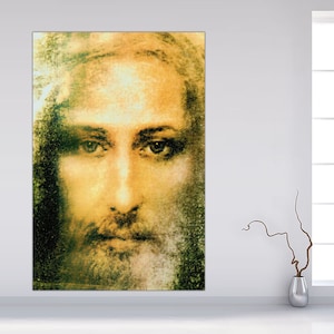 Impresión en lienzo de Jesucristo sobre el Santo Sudario de Turín, icono religioso, regalo perfecto, regalo de imagen religiosa, hermoso icono, arte religioso listo para colgar