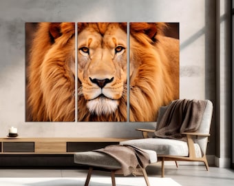 Lion Canvas Wall Art, 3-Panel Split, Ready to Hang