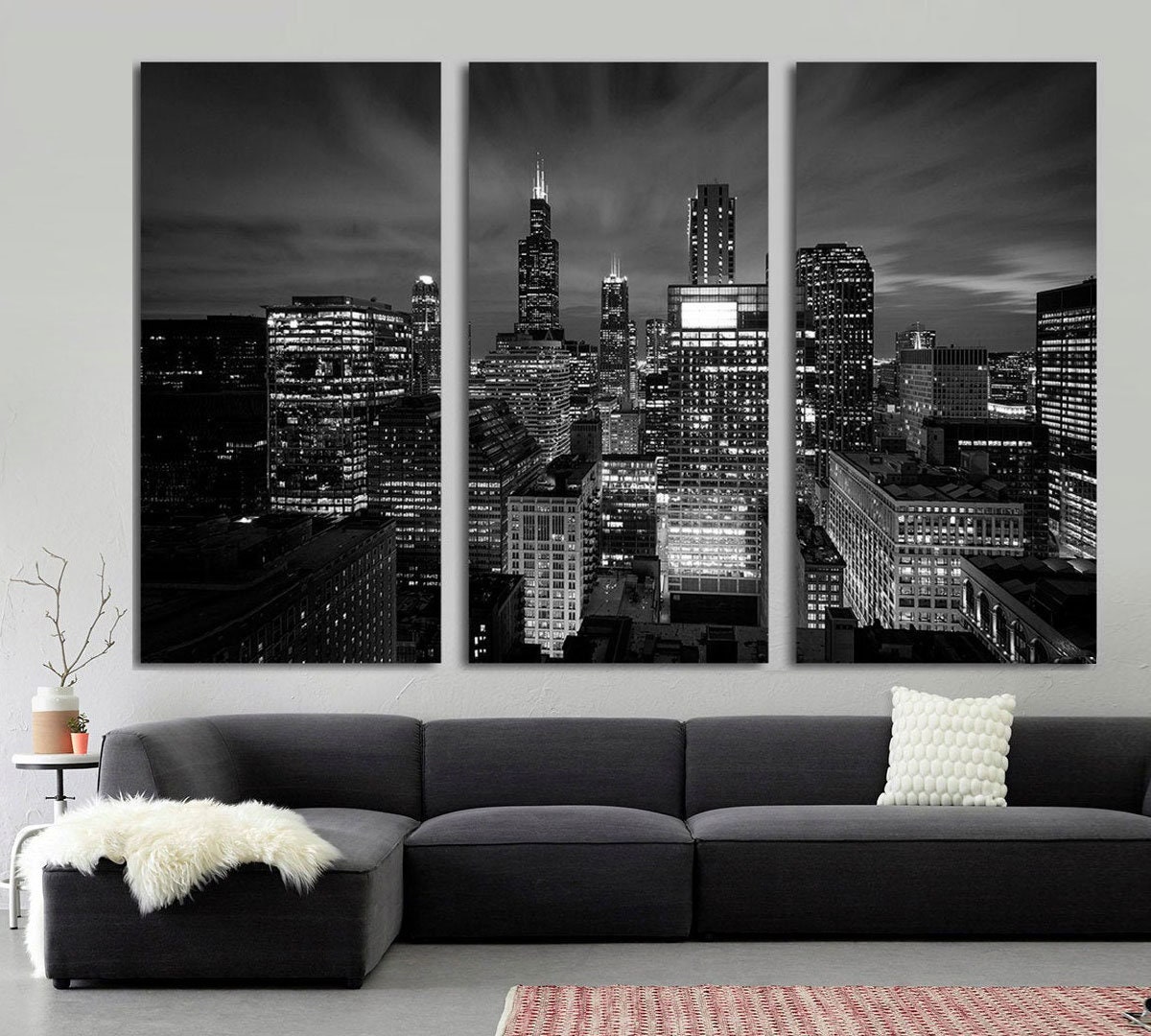 LOVE FAMILY QUOTE BLACK WHITE GREY CANVAS WALL ART PICTURE 4 PANEL SPLIT 