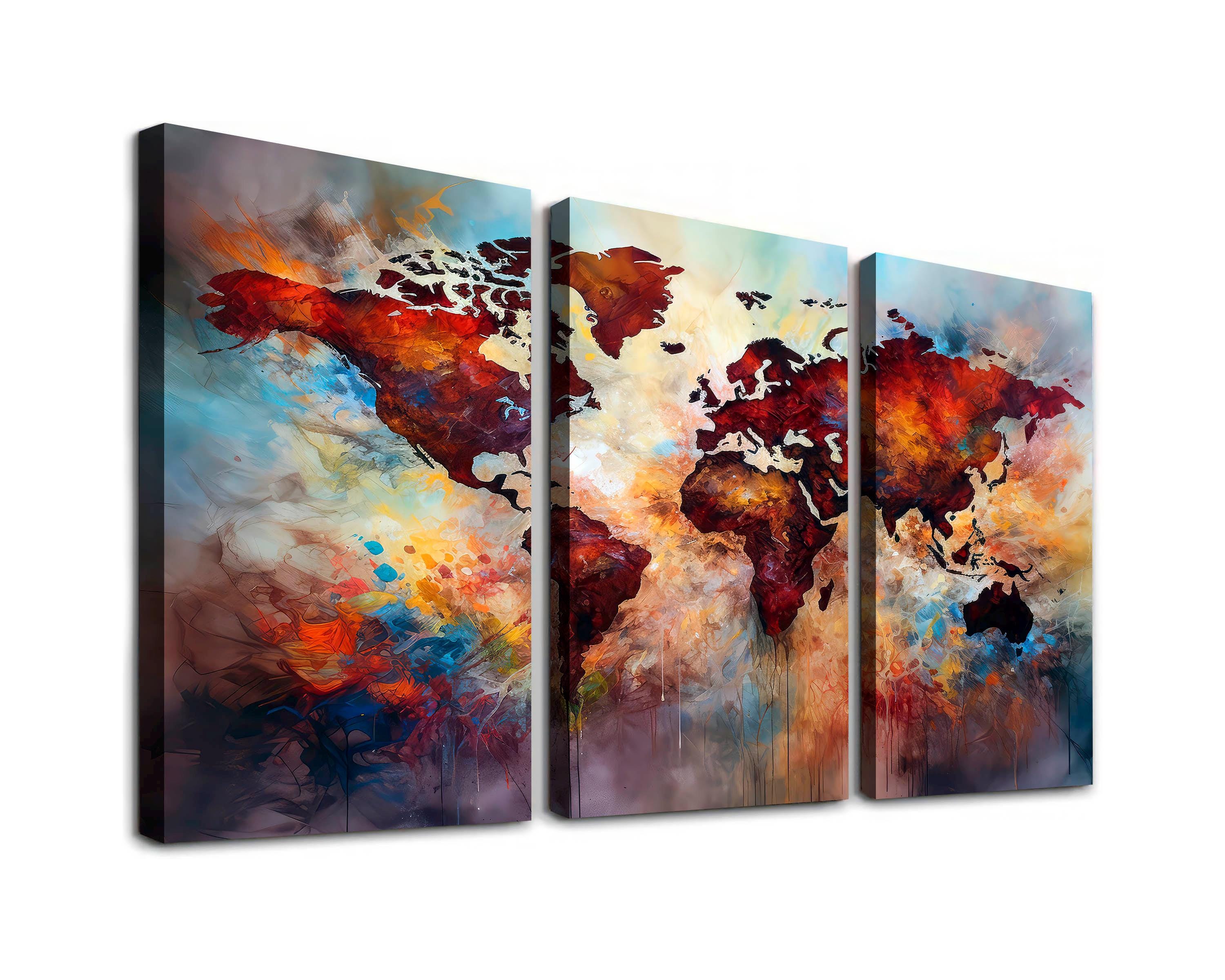 Watercolor World Map Canvas Print, Abstract 3-panel Wall Art - Etsy