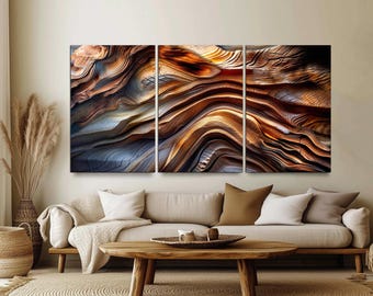Abstract Tree Canvas Print, Rustic Modern 3-Panel Wall Art