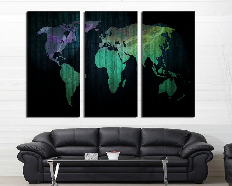 Art for homeoffice wall decor /& interior design. 3 Panel Split Abstract World Map Canvas Print,1.5 deep frames,Triptych