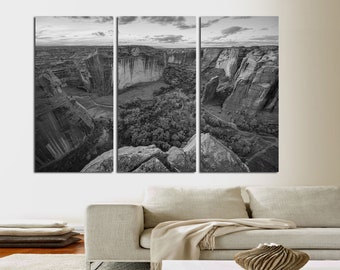 Black and white 3 Panel Canvas Print, Grand Canyon wall art, Grand Canyon art Print, Arizona wall art, Landscape print  for interior design.