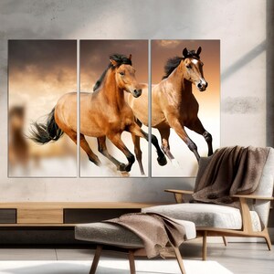 3-Panel Canvas Wall Art of Horses Running in Desert, Horse Wall Art Horse Print, Large Horse Art, Horse Wall Art Decor CANVAS Ready to Hang.