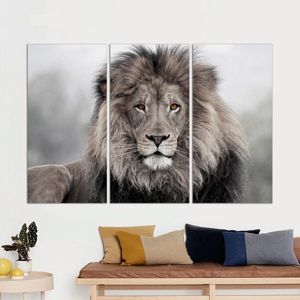 Lion Canvas Art, 3-Panel Wild Animal Print, Ready to Hang