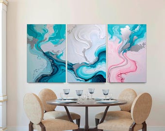 Large Framed Abstract Canvas Art, Modern Triptych Wall Decor