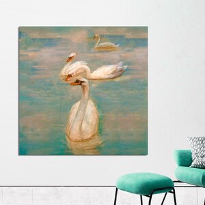 Swan Art Print, Vintage Swan Wall Art, Farmhouse Nursery Painting, Antique Swan Wall Art, Kids Vintage Wall Decor Canvas Print Ready to Hang