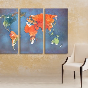 3 Panel Split Abstract World Map Canvas Print,1.5 Deep Frames,triptych ...